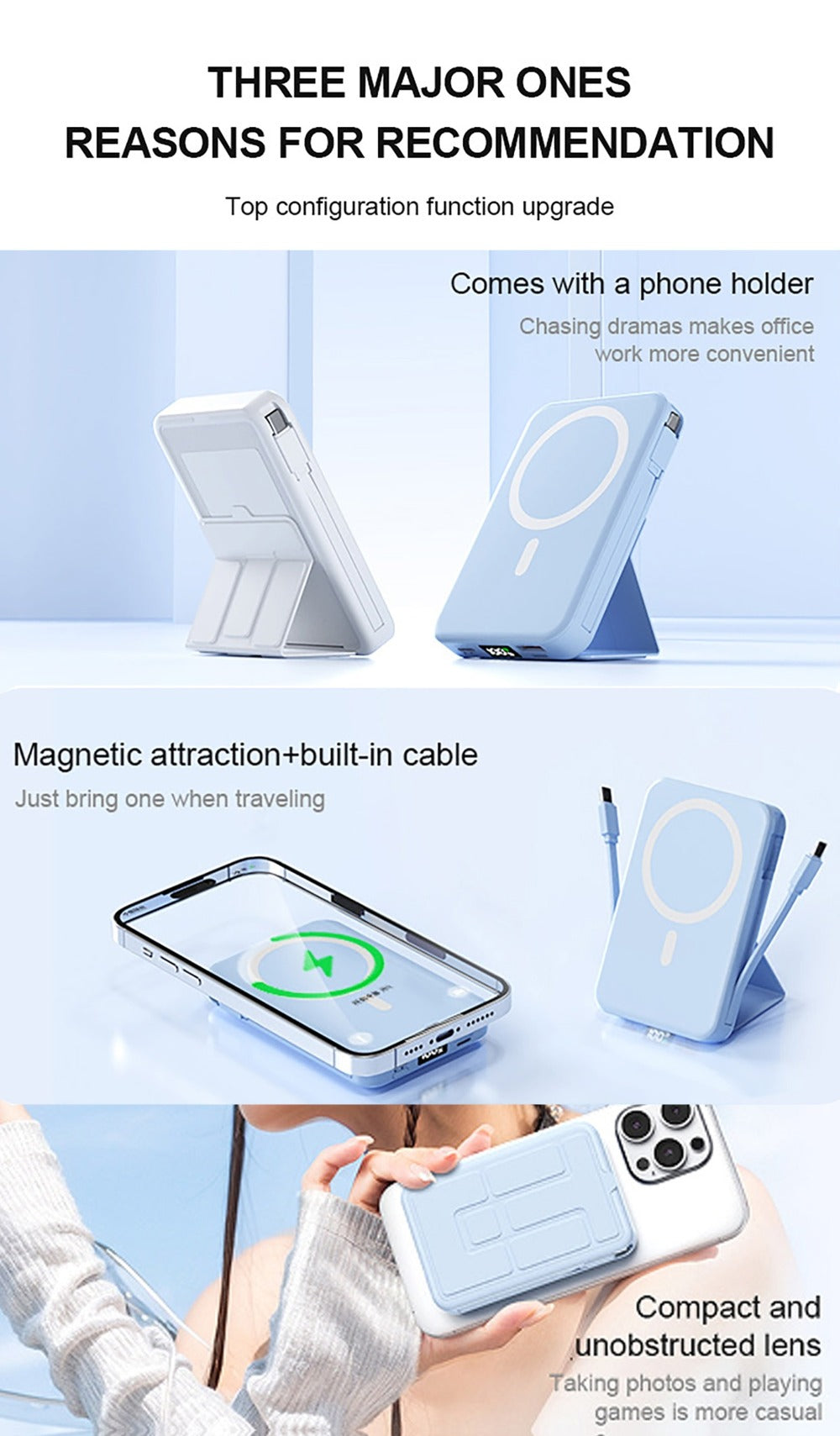 10000mAh Mini Power Bank with PD 22.5W Fast Charging, 15W Magnetic Wireless Charging, Built-in 2 Cables, Phone Stand & Digital Display – Slim Portable Charger for iPhone, Android, Travel, Airplane