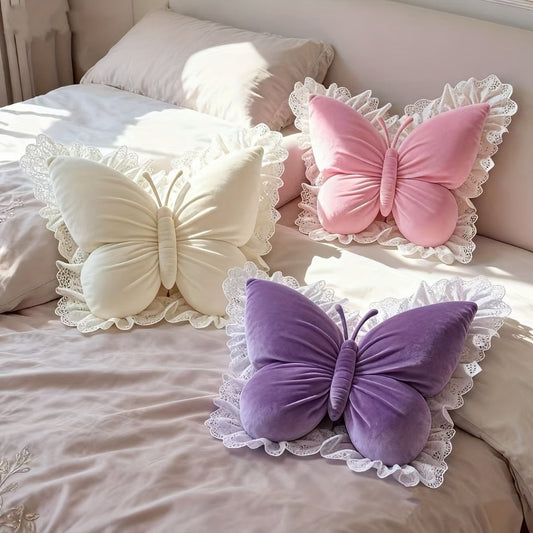 Butterfly Lumbar Pillow in Pink or Purple for Sofa and Bedroom Decor