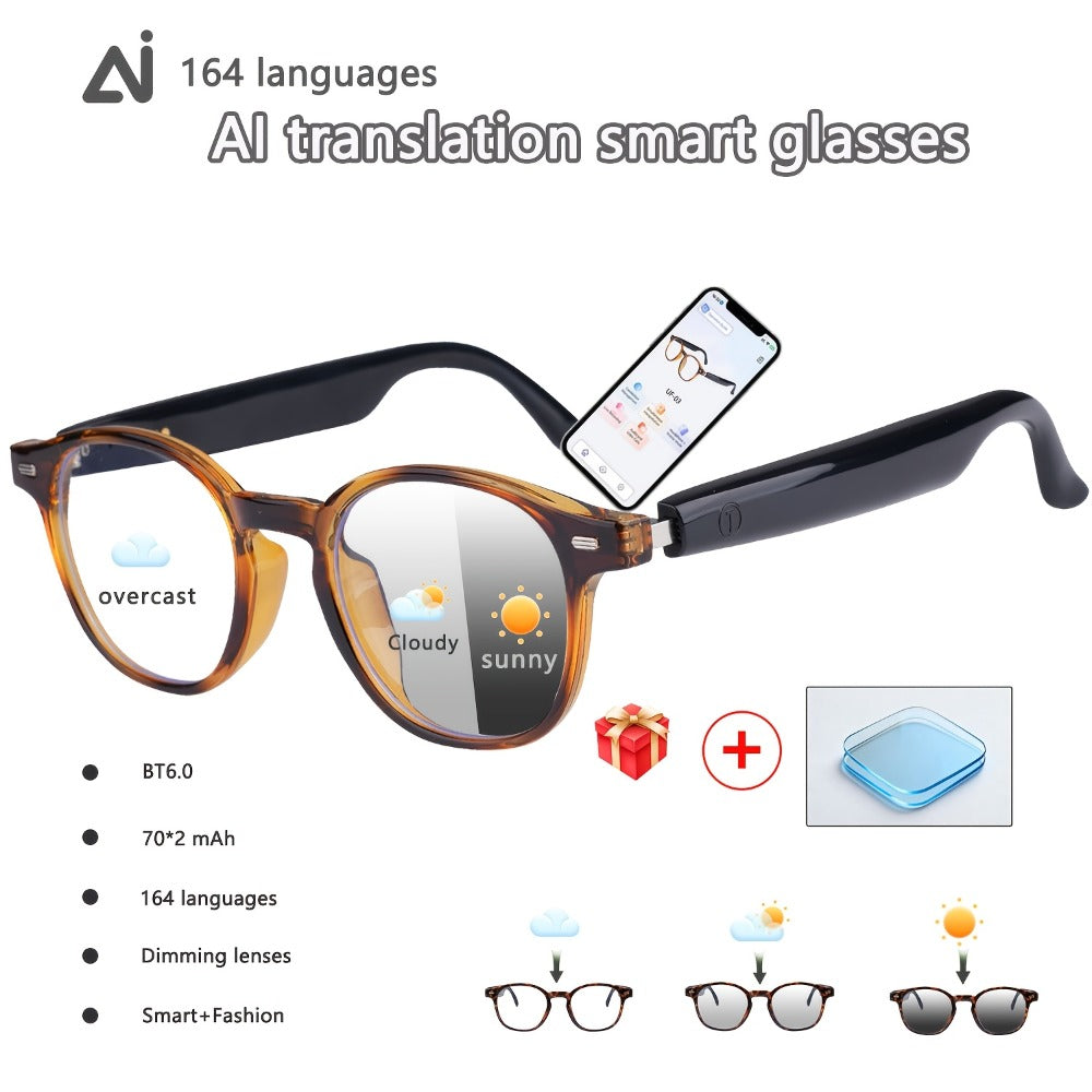 ChatGPT AI Translation Glasses with 160-Language Real-Time Translation, Photochromic Lenses, HiFi Audio & HD Calls – 19 Frame Styles, Unisex Smart Eyewear for Travel & Business