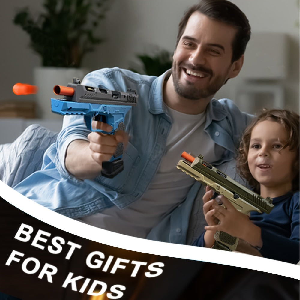 Soft Bullet Toy Gun Pistol with Ejecting Shells & 100 Bullets – Semi-Automatic Rapid Fire Foam Blaster for Kids Boys Ages 6+, Indoor Outdoor Shooting Game Toy, Birthday Christmas Halloween Gift