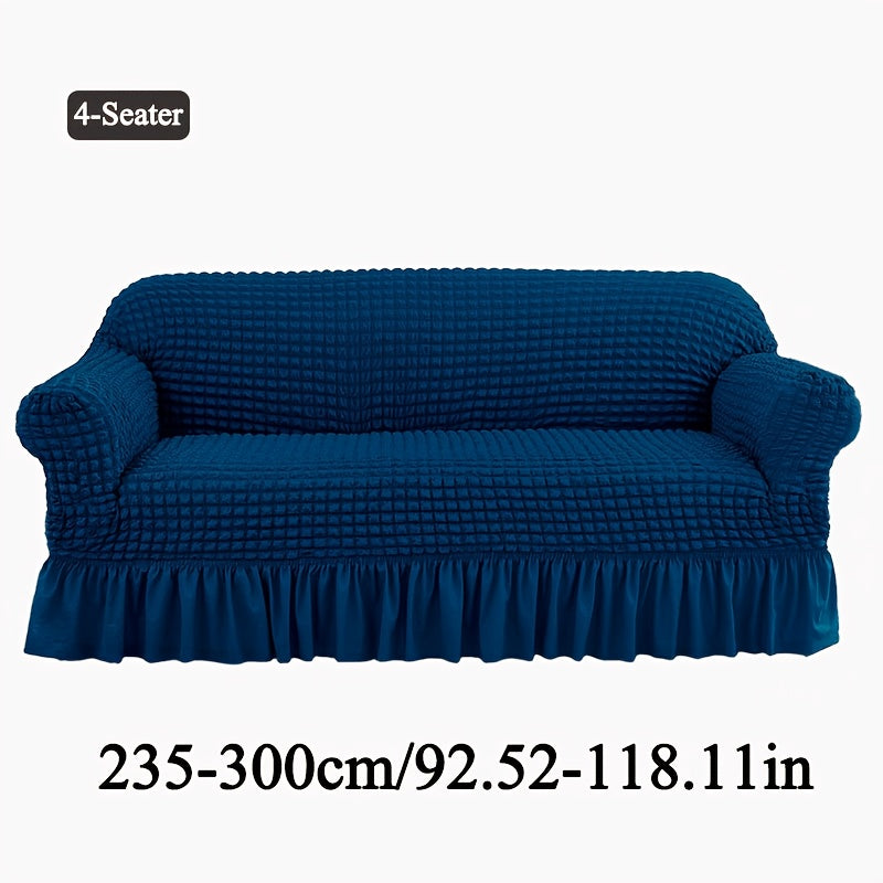 Seersucker Sofa Slipcover Elastic Band Closure Pet-Friendly All-Purpose Sofa Cover for Living Room Home Decor Protection — Single 2 4 Seater Multiple Colors