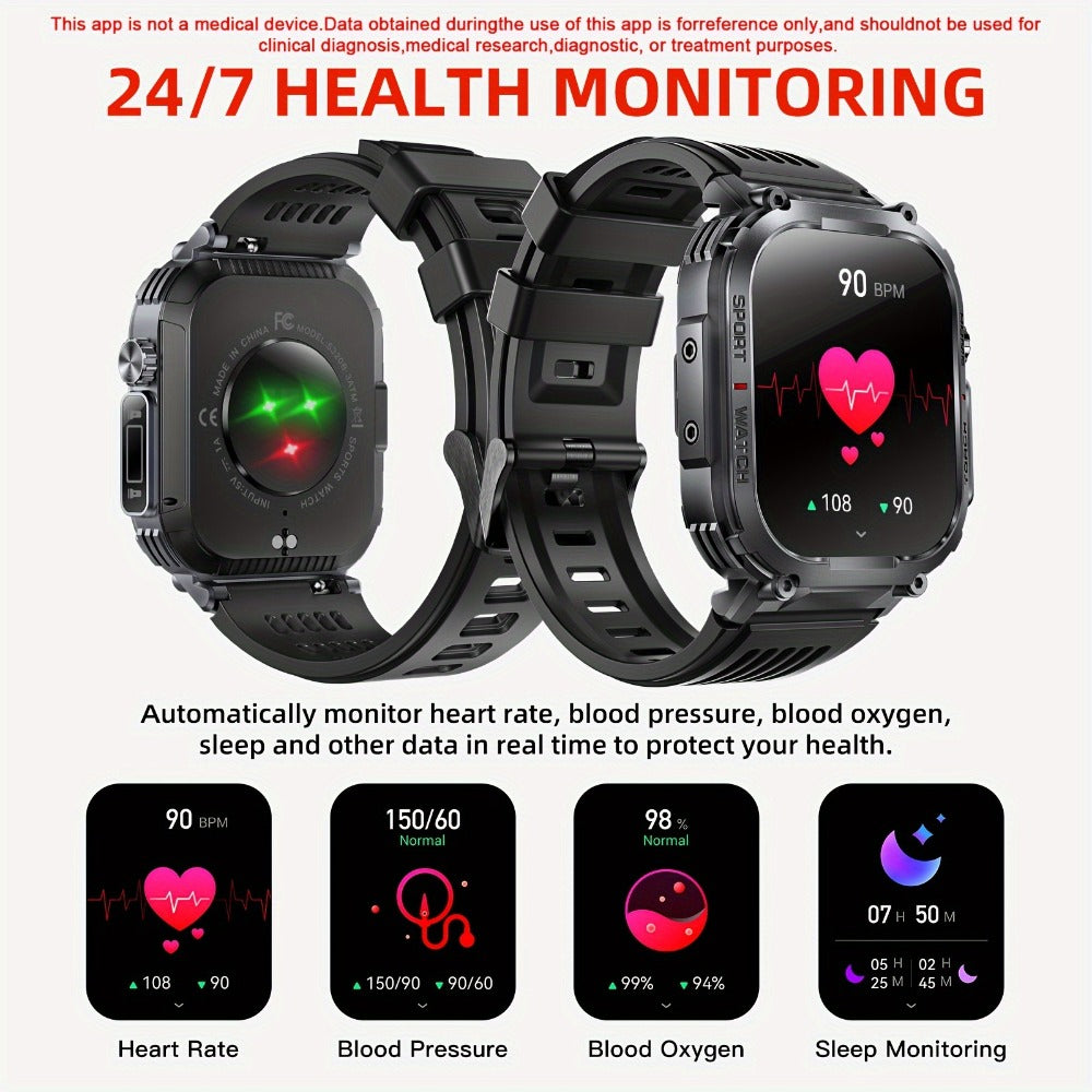 Flashlight Compass Outdoor Smartwatch for Men Waterproof 100+ Sport Modes Sleep Monitor Pedometer Calorie Tracker Rugged Hiking Camping Fitness Watch Compatible with iPhone – Black Pink Beige Orange