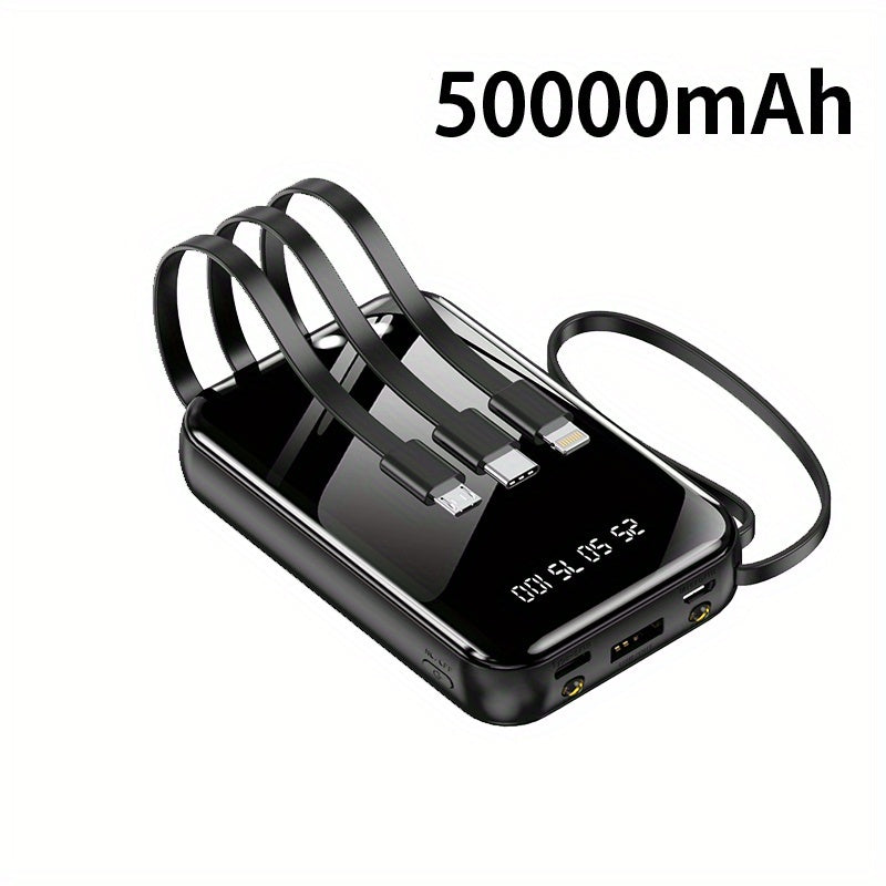 Built-in Cables Flashlight 50000mAh Power Bank Portable Charger, Fast Charging LED Display Emergency Battery Pack for iPhone Android Outdoor Travel Camping Hiking – Black Purple Available