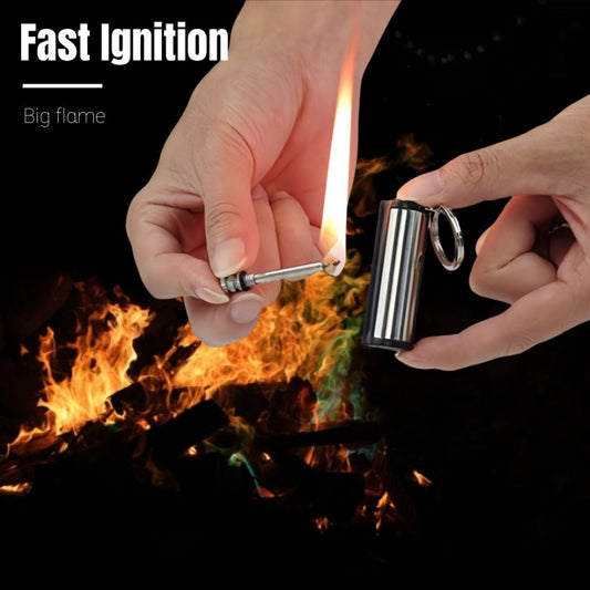 Metal Match Fire Starter Keychains, Refillable Silver-Tone Lighters, 10-Pack