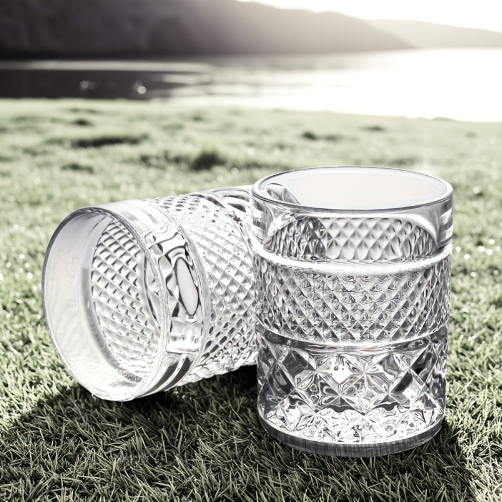 Italian Embossed Whiskey Glass – Handcrafted XO Cocktail Tumbler | Aesthetic Roostertail Bar Beer Water Glass for Home Bar Gifting Party