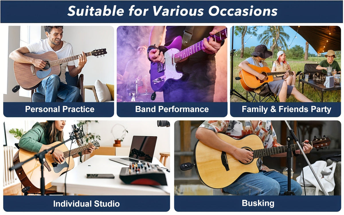 UHF Wireless Guitar System 100ft Range - Plug & Play, Noise-Free Transmission, 2 Transmitters & Receiver, Compatible with Electric Guitar Bass Violin Keyboard, Live Performance Stage Music Gear