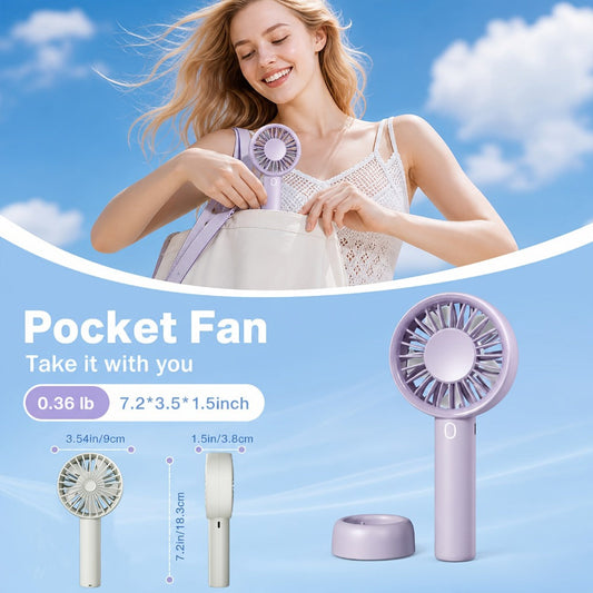 Portable Handheld Fan with 3 Speeds & USB Charging, Purple, White or Light Blue