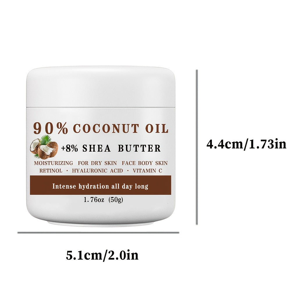 Coconut Oil & Shea Butter Moisturizing Cream 1.76 oz – 90% Coconut Oil, Retinol & Hyaluronic Acid, Alcohol-Free Long-Lasting Hydration for Face Body Hands & Feet, All Skin Types Women Men