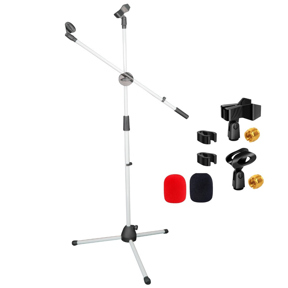 63-Inch Dual Microphone Boom Stand with Tripod Base and Two Mic Clips
