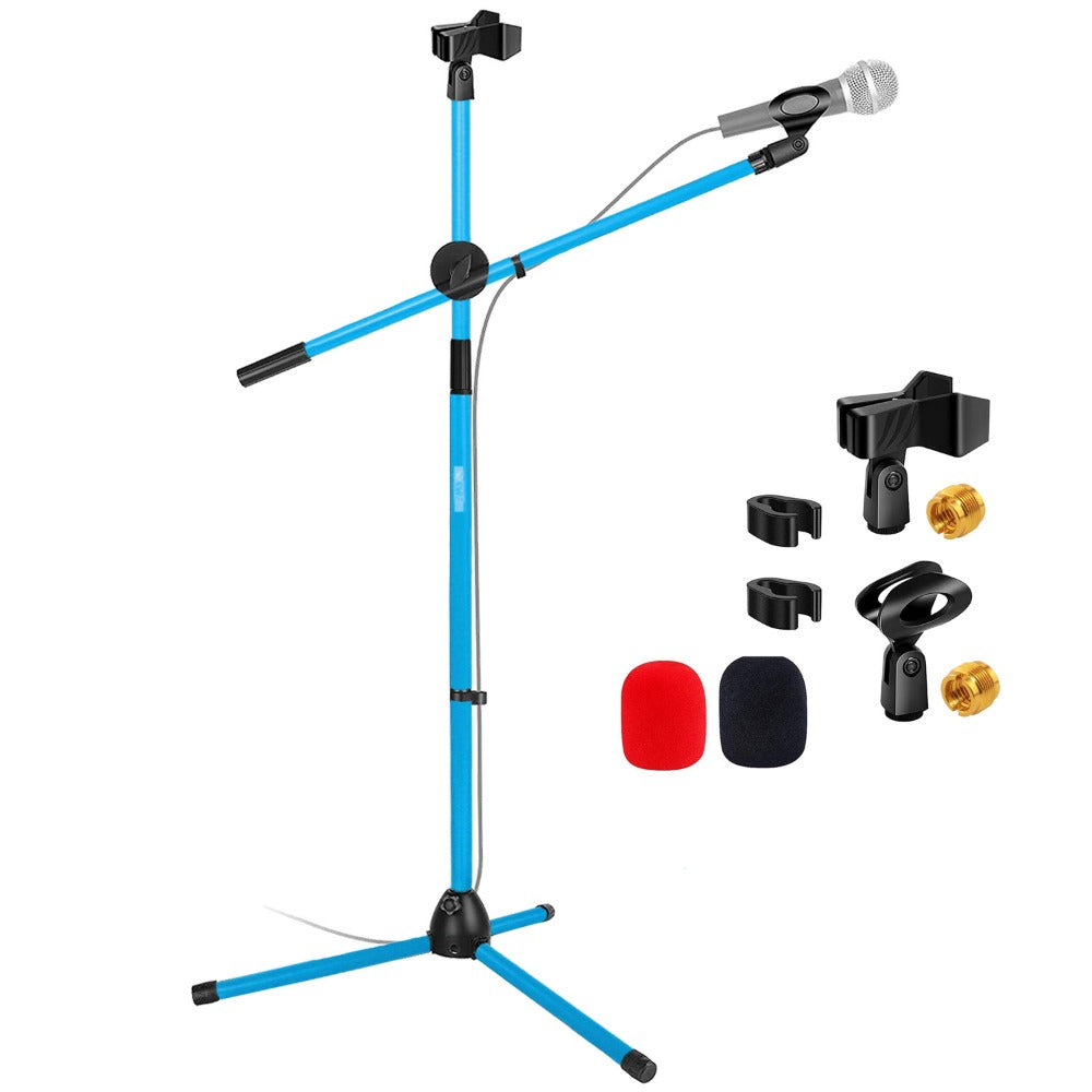 63-Inch Dual Microphone Boom Stand with Tripod Base and Two Mic Clips