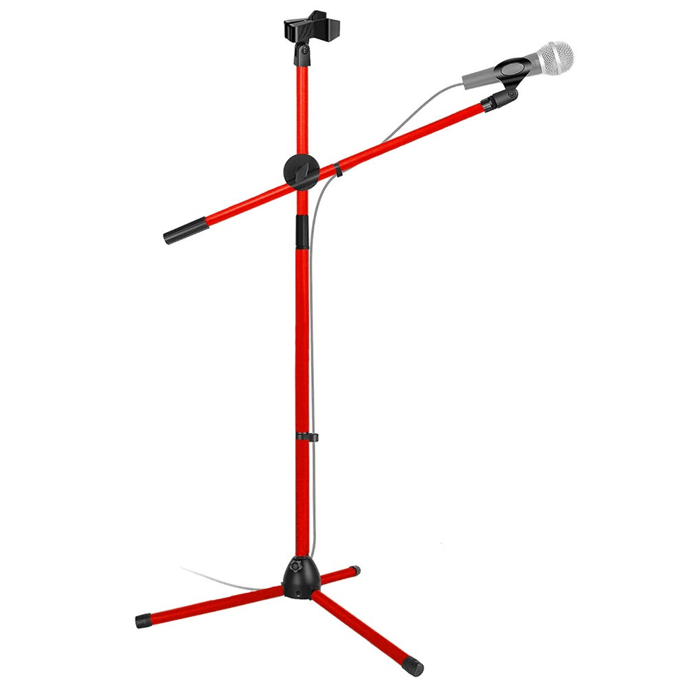 63-Inch Dual Microphone Boom Stand with Tripod Base and Two Mic Clips
