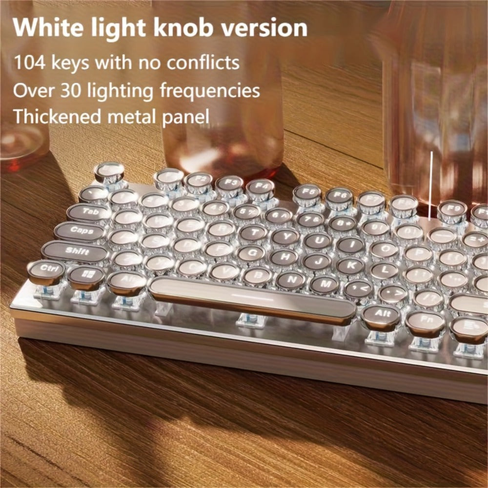 Hot-Swappable Mechanical Keyboard and Mouse Combo 34 Lighting Effects True Mechanical Blue Switches Retro Style USB Wired Aesthetic Gaming Set for Desktop Laptop Windows Mac Gift for Boyfriend Girlfriend