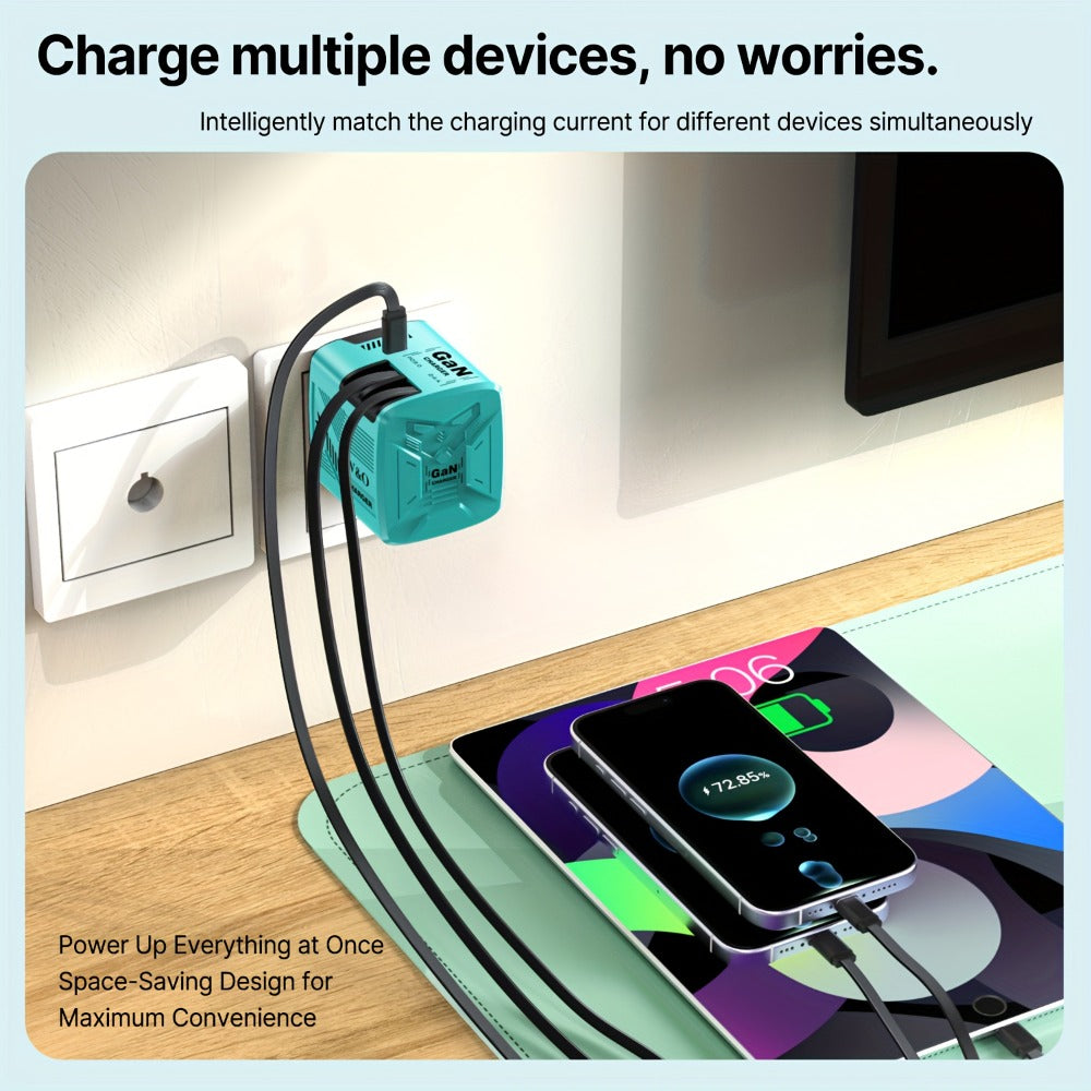 GaN Charger 120W with Lightning & Type-C Retractable Cables 47in, Foldable Plug USB-C Wall Adapter – With or Without Cable Option for iPhone 17 16 15 Pro Max, Samsung Galaxy S25 S24, Android Devices