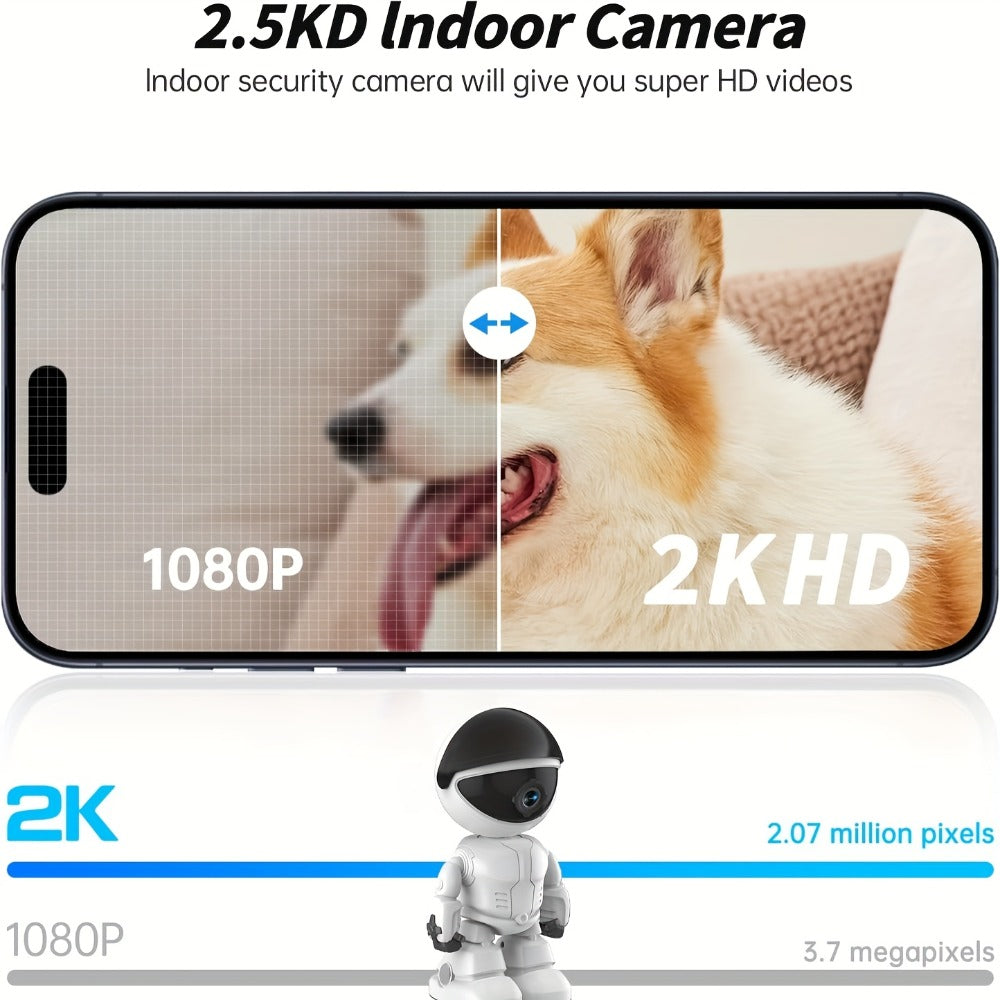 3MP 360° Robot Security Camera Indoor, WiFi Smart Home Camera with Auto Motion Tracking, Two-Way Audio, IR Night Vision, Alexa Compatible, Wireless Surveillance for Baby Pet Elderly Home Monitoring