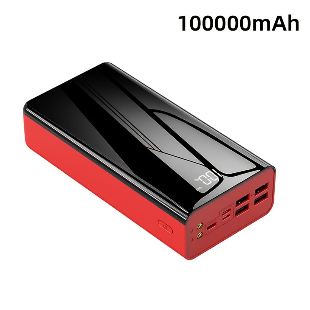 4-Port 100000mAh High Capacity Power Bank 30000mAh 50000mAh 80000mAh, Type-C Fast Charging LED Display Outdoor Emergency Backup Battery Pack for iPhone Android Samsung Tablets – Black Red Available