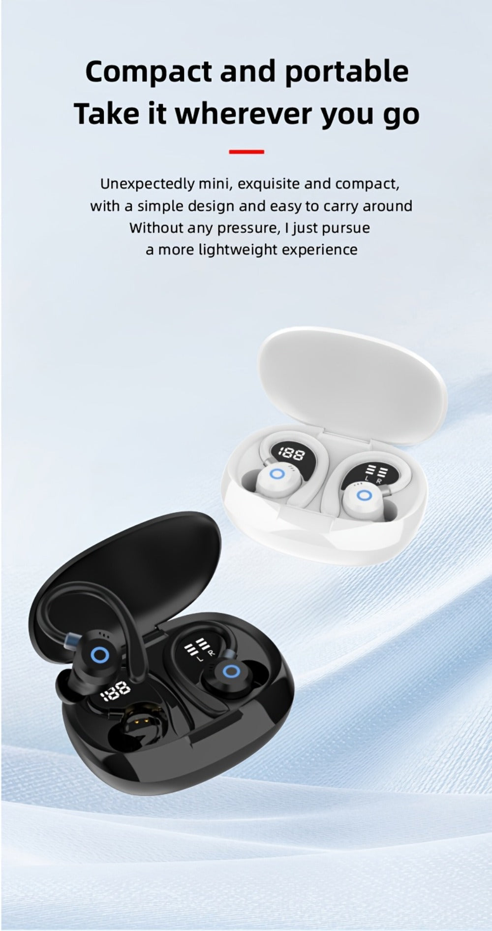 Hi-Fi Stereo Wireless Earbuds LED Digital Display Touch Control Noise Canceling Fast Charging Gaming Sport Headset Lightweight In-Ear Earphones for Commute Gamers iOS Android Black Blue White