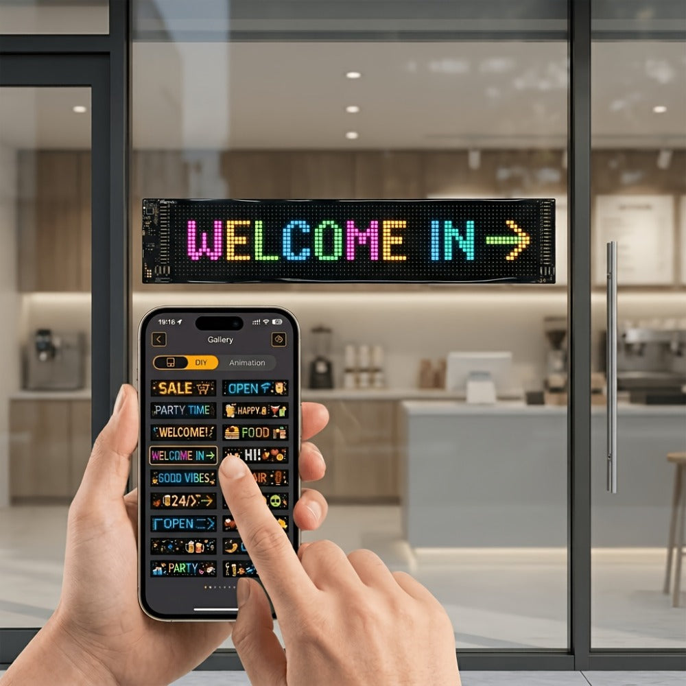 Programmable LED Sign – Flexible Matrix Display with App Control, Custom Text & Animations, Music Sync, USB Powered LED Panel for Bedroom Decor Store Window Business Display (3 Sizes)
