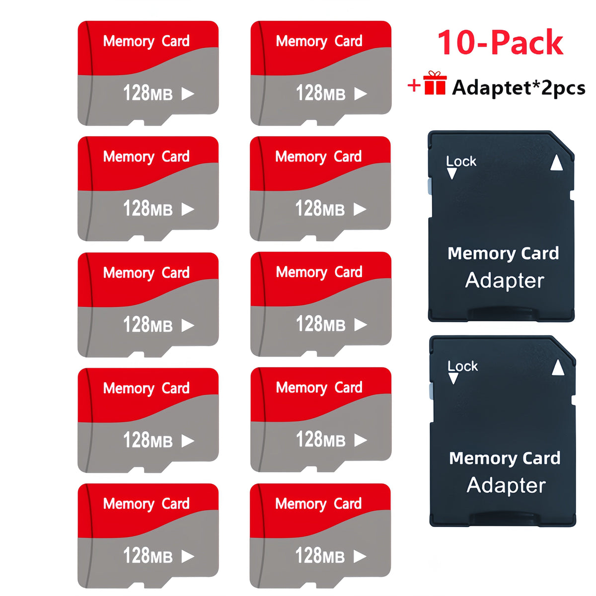 10-Pack TF Micro SD Cards 128MB 256MB 512MB with 2 SD Adapters – High-Speed Flash Memory Cards for Dash Cameras, Tablets, Smartphones, Cameras & IoT Devices, Bulk Memory Card Set