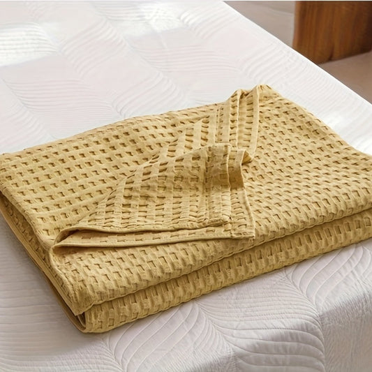 Cotton Waffle Blanket in Yellow, Lightweight 78.74 × 90.55-Inch Bed Cover