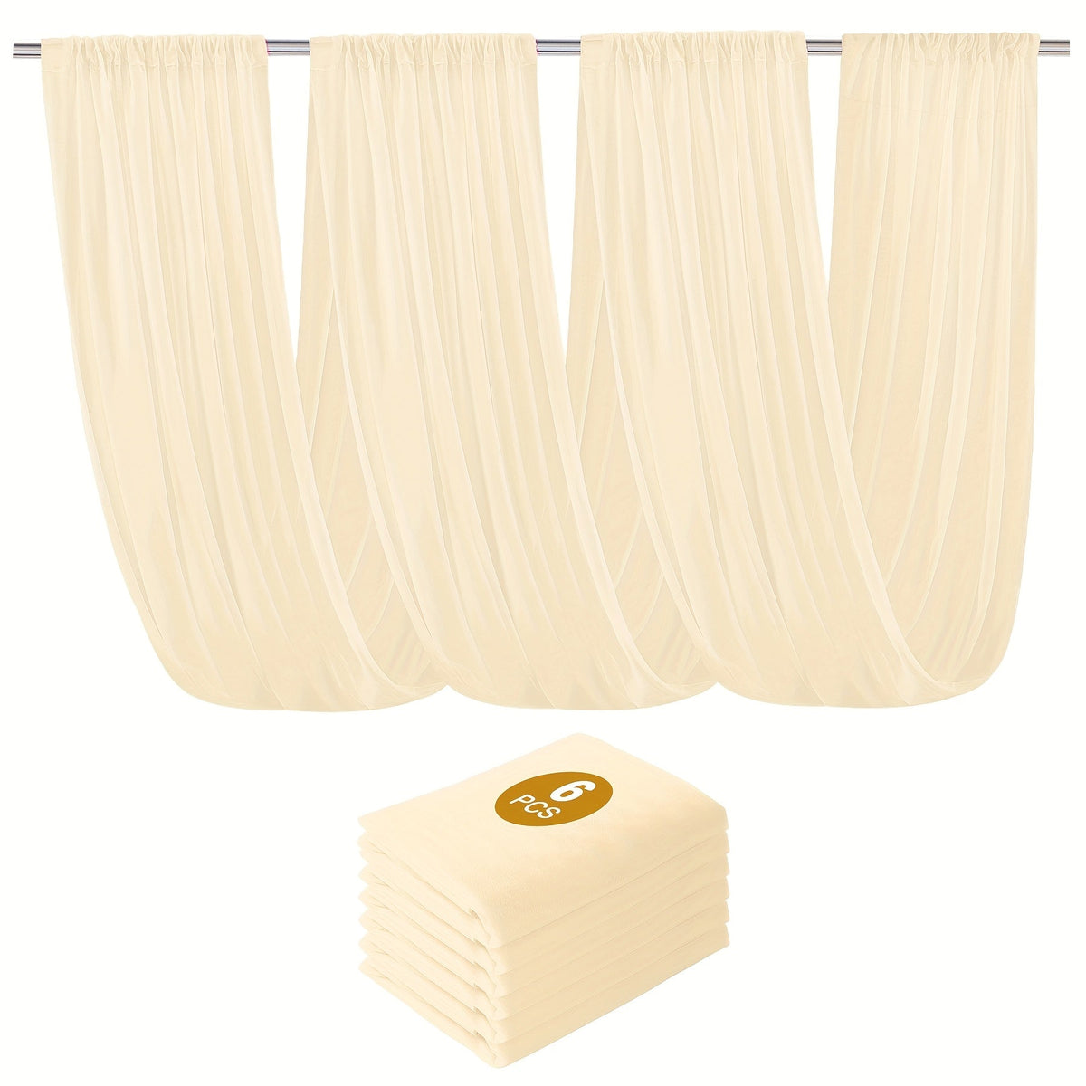 6-Pack Chiffon Ceiling Drapes for Wedding 63x118in - Sheer Polyester Backdrop Curtains with Rod Pockets for Wedding Arch, Party Stage, Photography, Ceremony & Event Decoration Swag