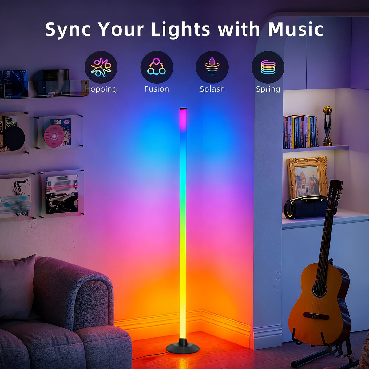 Smart RGB Corner Floor Lamp RGBICB 172 LEDs 1000lm - APP & Remote Control 16 Million Colors 64+ Music Sync Modes USB Powered Standing Lamp for Bedroom Gaming Room Living Room Home Decor