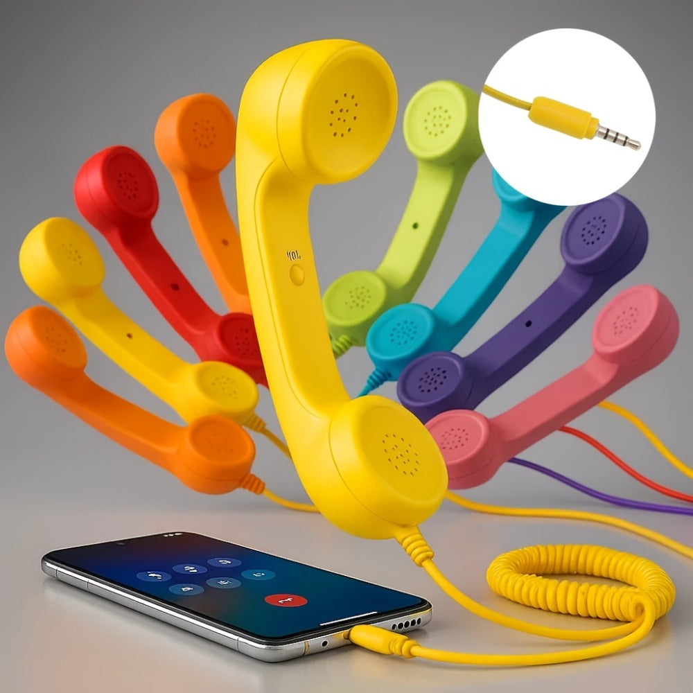 Retro Phone Handset for Smartphone Tablet & Computer – Hands-Free Calling, Volume Control, Clear Sound, 3.5mm & Type-C Compatible, iPhone Android, Multiple Colors, Great Senior Gift