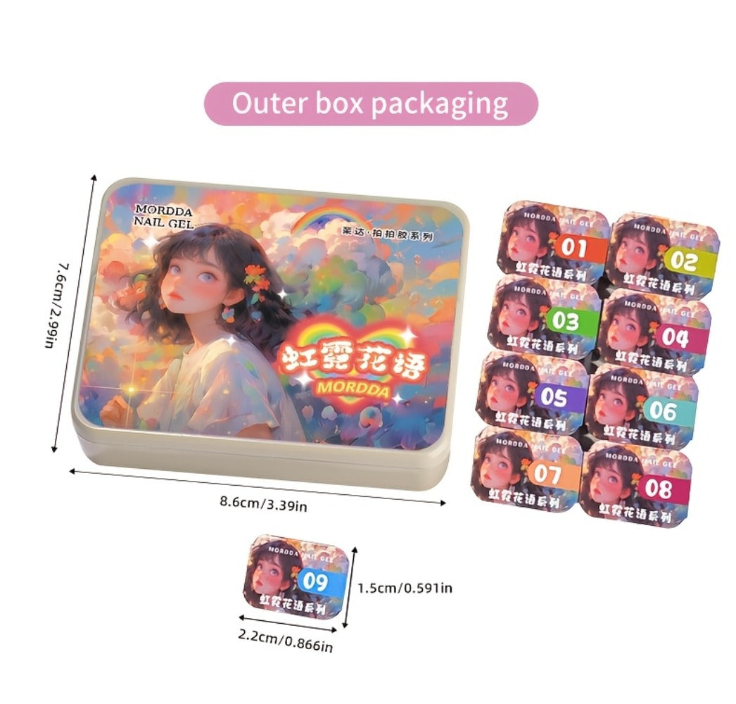 Gel Nail Polish Set 9 Colors Rainbow - MORDDA Mini Nine-Grid High Saturation Long Lasting No Alcohol Gradient Ombre Nail Art Kit UV LED Soak Off Salon Quality Gift for Women