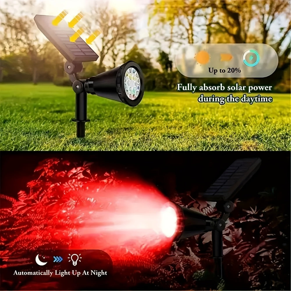 Solar Landscape Lights 2-in-1 Wall & Ground – Independent Adjustable Solar Panel Auto On/Off | 8 Color Modes Outdoor Solar Spotlight for Garden, Driveway, Sidewalk & Pool Area | IP44 Waterproof