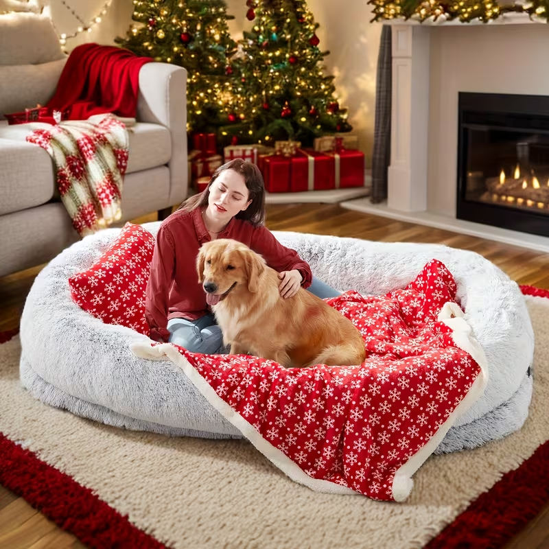 Human Dog Bed with Washable Faux Fur Cover in Two Size Options for People and Pets