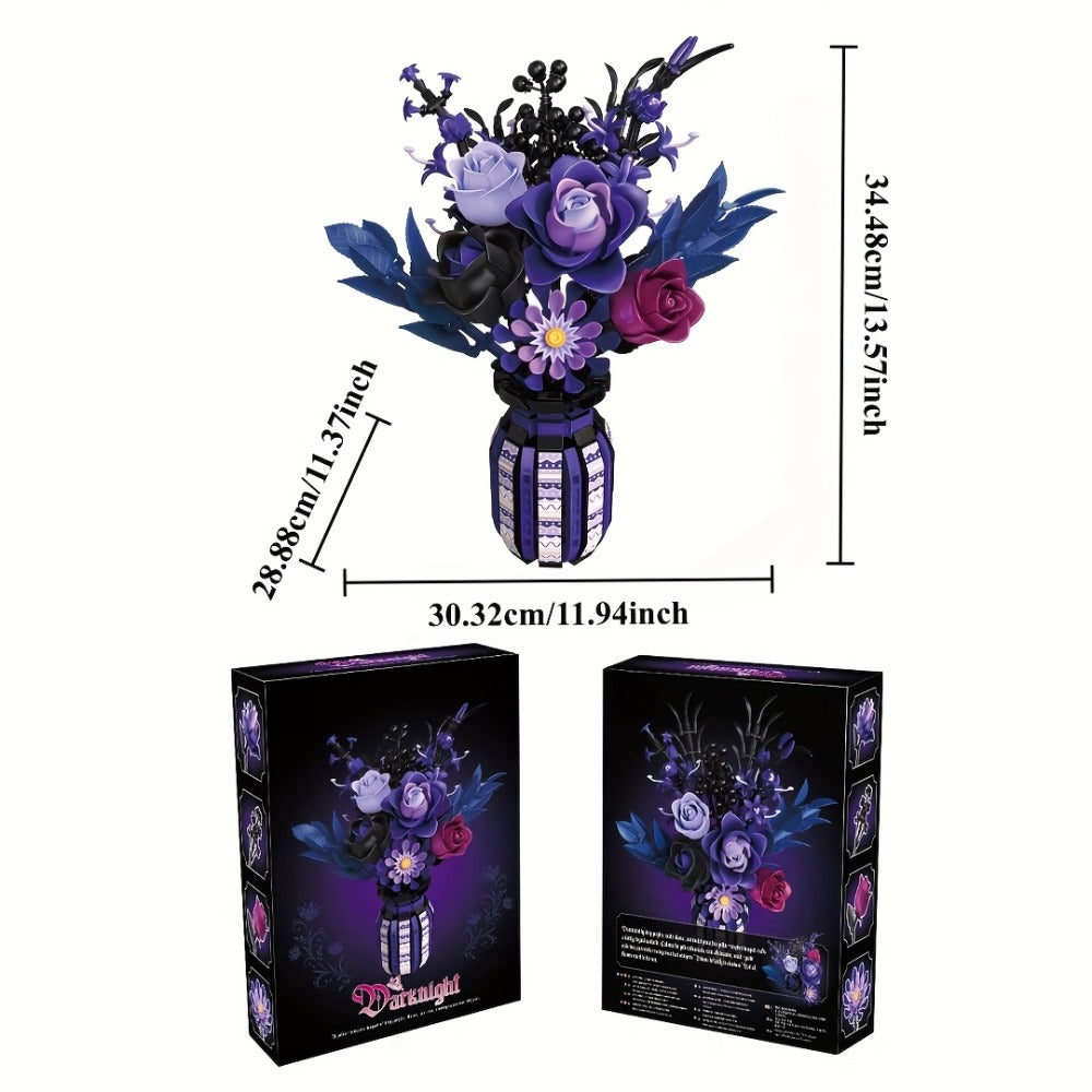 Gothic Flower Bouquet Building Block Set, 1,218-Piece DIY Vase Kit