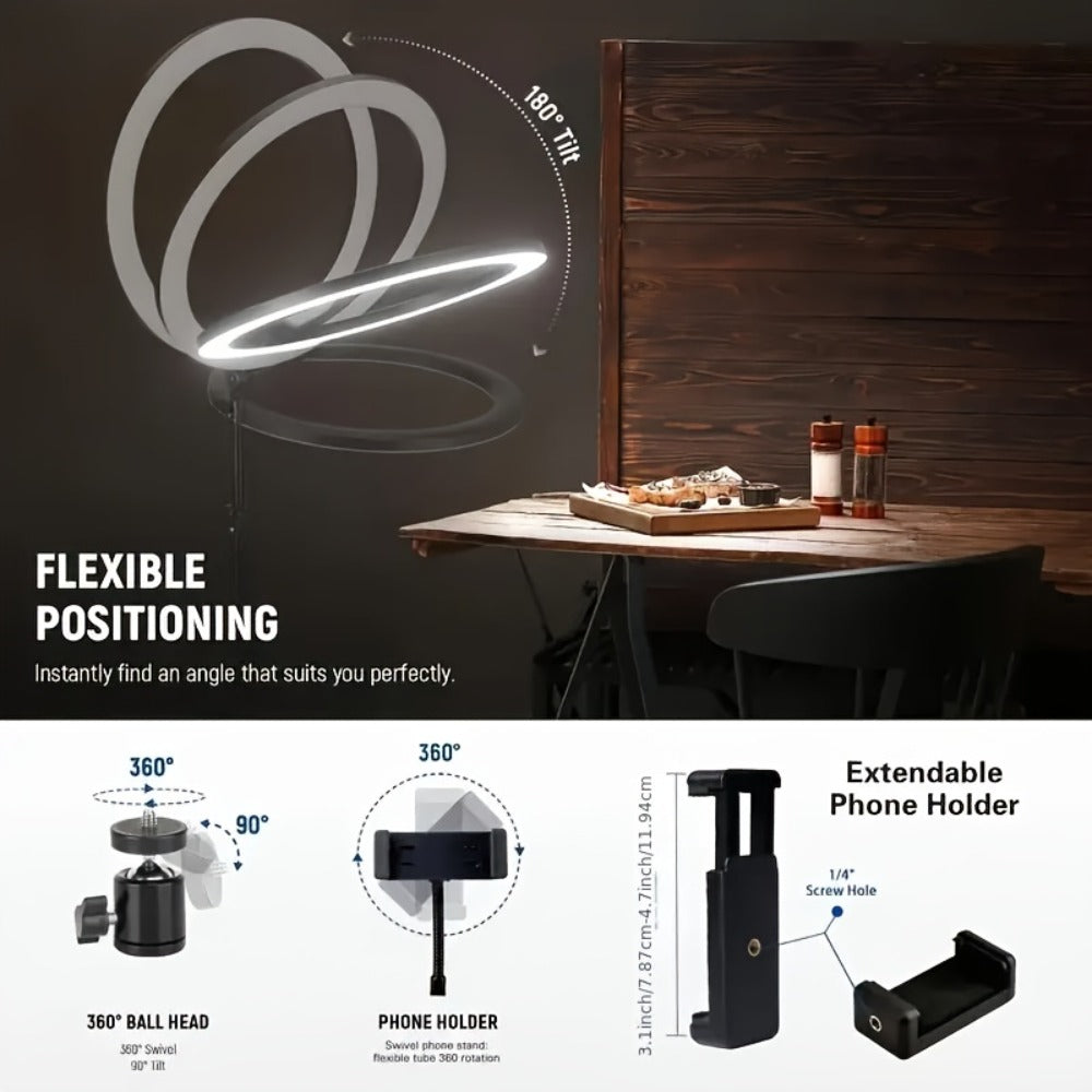 Desk Stand Ring Light 10/18 Inch LED Phone Fill Light 3 Color Temperatures Dimmable for Live Streaming Video Shooting Selfie Makeup Photography TikTok YouTube
