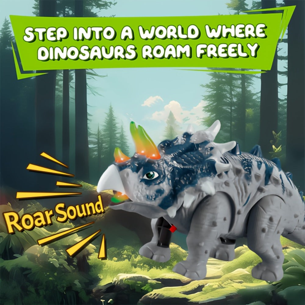 Walking Triceratops Dinosaur Toy with Lights and Roaring Sounds