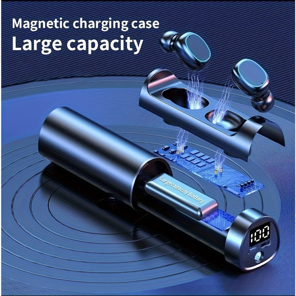 Wireless Earbuds with Built-In Torchlight Hi-Fi Sound Touch Control Mic Sound Isolation USB Rechargeable Case for Gaming Outdoor Sports Running All Smartphones
