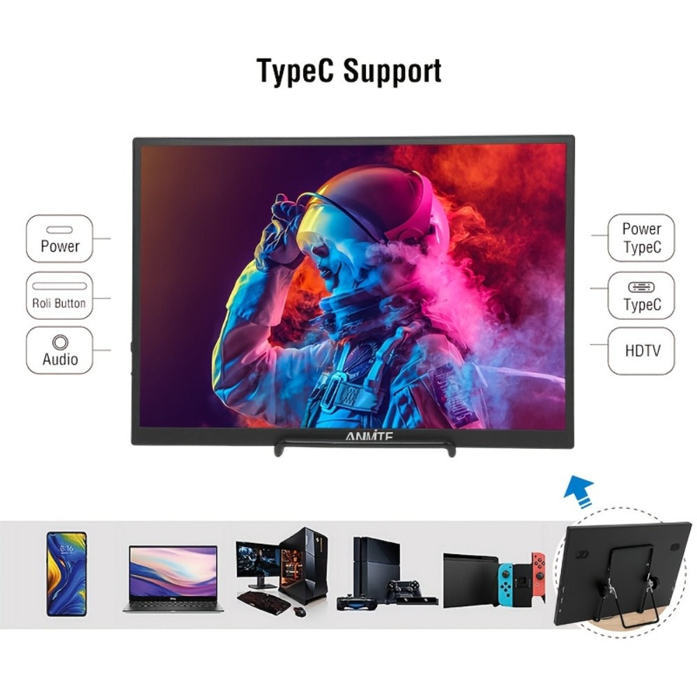 Anmite 10.5" IPS Portable Monitor 1280P 100% sRGB USB-C, Laptop Second Screen Gaming Extension Display for Mac PS4 PS5 Raspberry Pi Switch Steam Deck, Ultra-Slim Travel Monitor