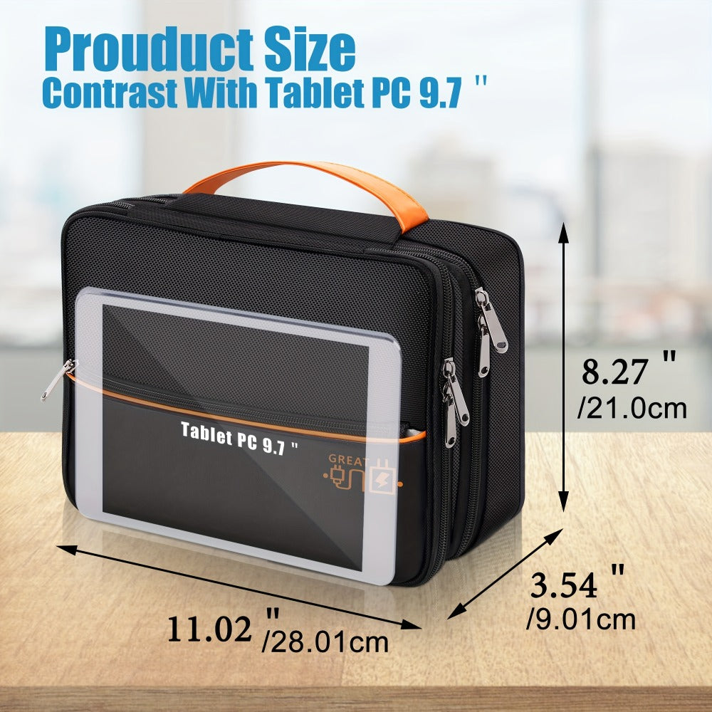 Cable Organizer Bag for Travel Double Layer – Water-Resistant Electronics Case with Removable Dividers | Cables, Chargers, Power Bank & Tablet, Grey & Black