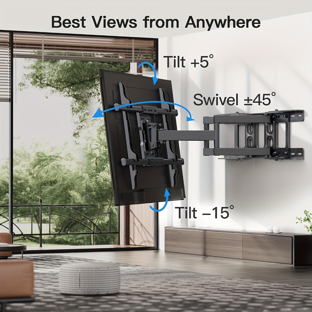 Full Motion TV Wall Mount 37-75 Inch – Heavy Duty Dual Arm Swivel Tilt, 132 lbs Capacity, VESA 600x400mm, Extends 15.4 Inch, Fits LED LCD OLED Flat Curved Screens, Cable Management Included