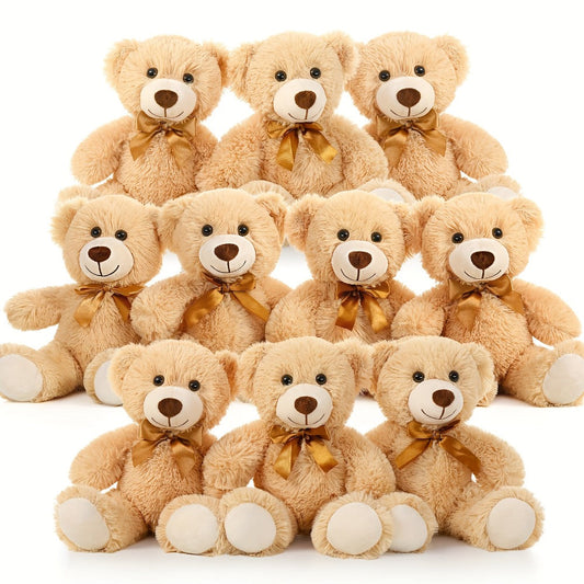Teddy Bears Bulk Set 8 Pack 11 Inch Soft Stuffed Bear Plush Toys — Baby Shower Decorations Party Favors Classroom Prizes, Dark Brown & Khaki Bear Gift Set for Kids Birthday Holiday