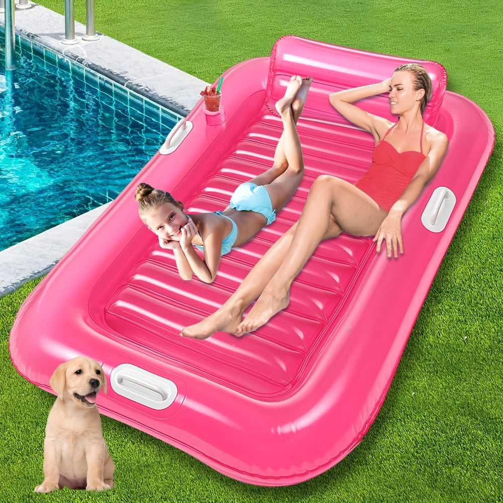Inflatable Pool Lounger Sunbed with Removable Headrest and Cup Holders