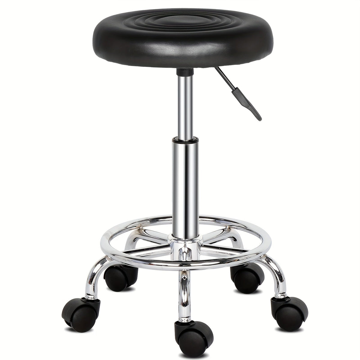 360 Swivel Bar Stool with Footrest Round Cushioned Sponge Seat Chrome Base Counter Stool Kitchen Island Home Bar Nail Salon Beauty Studio White Black
