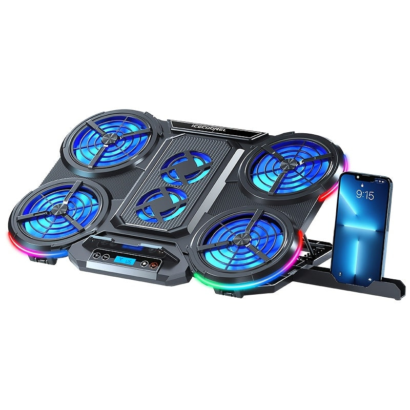 Laptop Cooling Pad with 6 Silent Fans, RGB Lighting & LCD Display, ICE COOREL E-Sports Portable Notebook Cooler Stand with Speed Control - Compatible with 12-17 Inch Gaming & Work Laptops