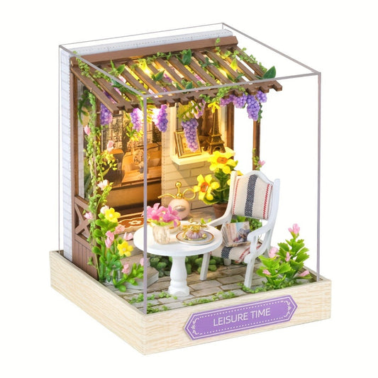 DIY Wooden Miniature House Kit with Dust Cover in Three Themes