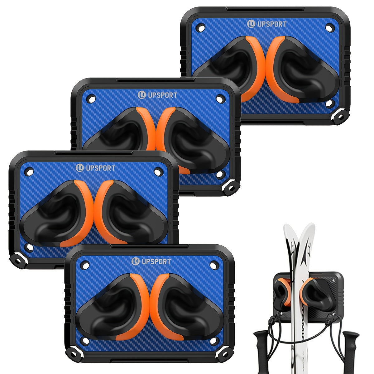 Wall-Mounted Ski & Sports Equipment Storage Rack – Heavy Duty Garage Organizer Hook Set, Holds Up to 100 lbs, Space-Saving Wall Mount for Skis, Poles, Tools & Household Items, Home & Garage Use, 4-Pack