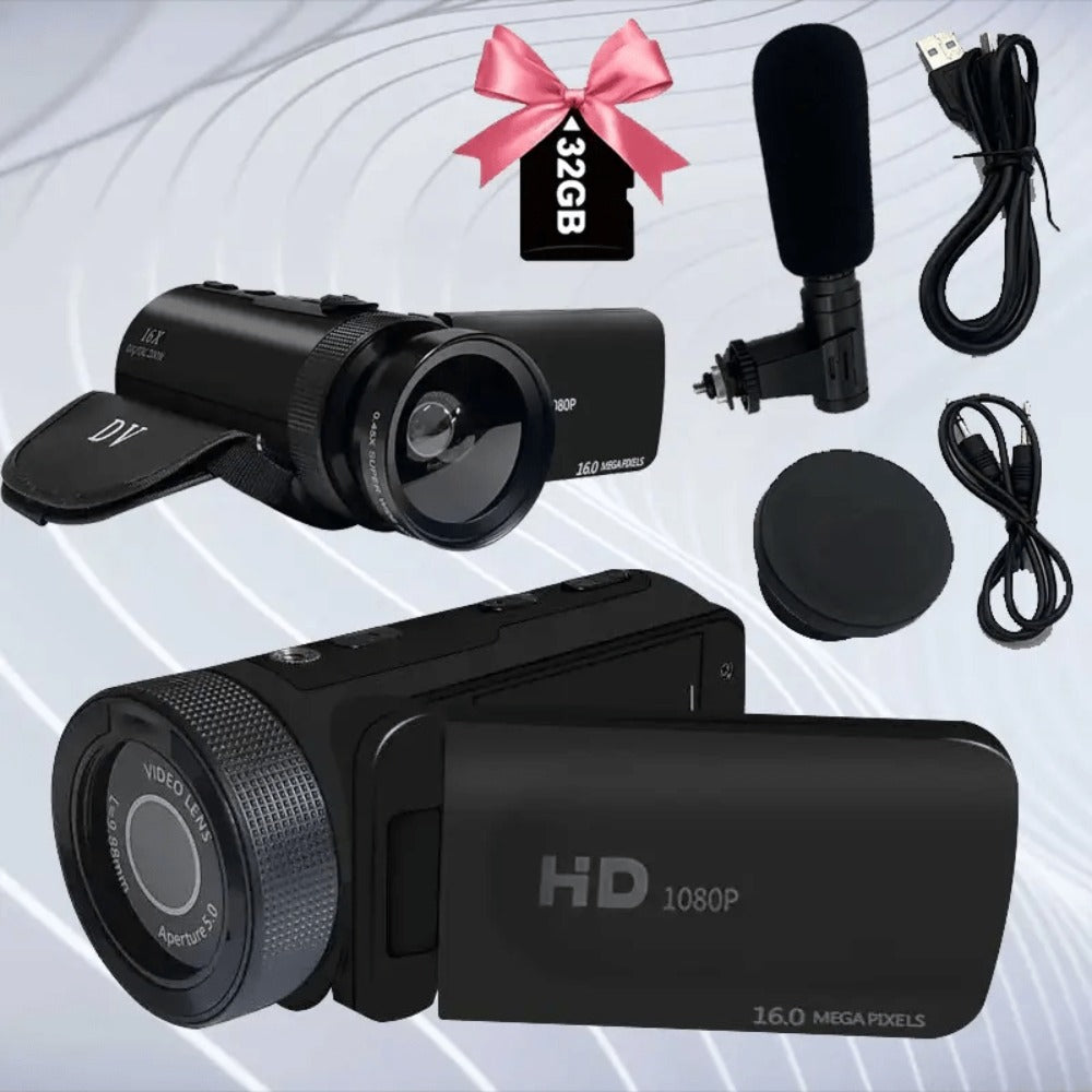 1080P Digital Camera with 2.7" Rotatable Screen 16x Zoom Built-in Mic & Fill Light – 16MP CMOS, 32GB Card, Webcam Function, Self-Timer for Travel, Vlogging, Wedding, Campus & Daily Photography | Gift