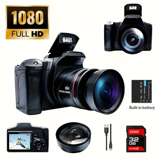 1080P Mini Vlog Camera for Beginners – 2.4" LCD, 16X Zoom, 9.88mm Wide Angle Lens, Easy-to-Use Compact Digital Camera, Travel Essential, Ideal Gift for Men Women Teens, Photography Camera