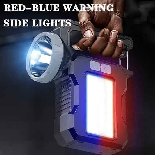 LED Searchlight with Solar & USB Charging, Side Light and Four Modes