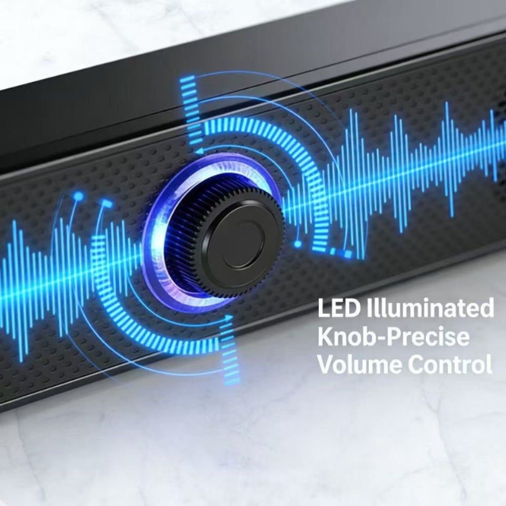USB Wired Computer Soundbar Speaker for PC Desktop Laptop Monitor, Stereo Surround Sound Bar with Knob Volume Control, Plug & Play, No Battery Required, Slim Design for Home Office Gaming