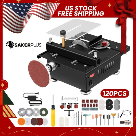 Mini Table Saw, SakerPlus 7-Speed Machine for Cutting, Sanding, Carving and Drilling
