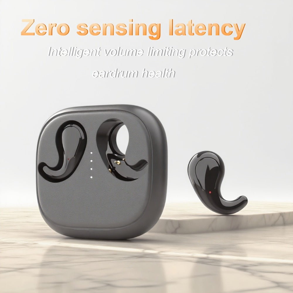 Semi-In-Ear Wireless Headphones 360-Degree Stereo Surround Sound, Black Tech Design High-Fidelity Audio, Rechargeable Lithium-Polymer Battery Type-C Charging, Long Battery Life Earphones for Music Work Travel Daily Use