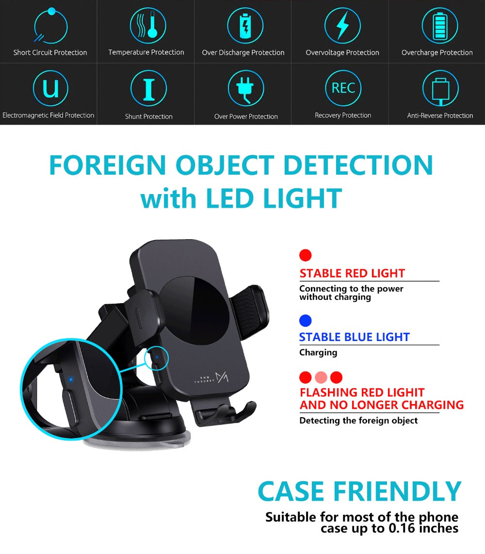 Auto-Clamping Car Wireless Charger 15W Blue Gold Stylish Vent Clip Phone Mount 360° Rotation for iPhone 16 15 14 13 12 11 Pro Max, Samsung Galaxy S24 S23 S22 S21, All Qi Devices – Blue & Gold