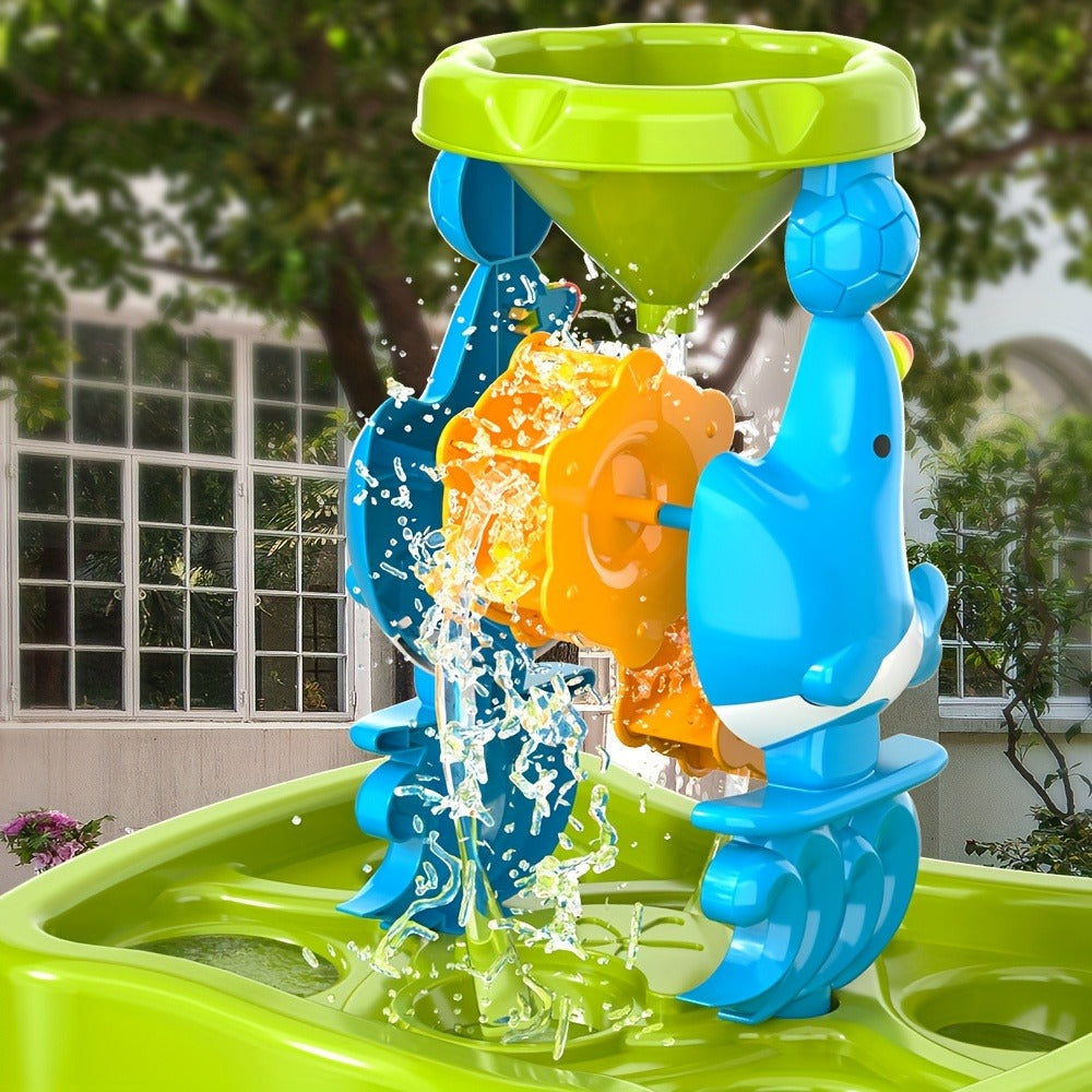 Kids Water and Sand Play Table with Double-Sided Waterfall and Beach Zone